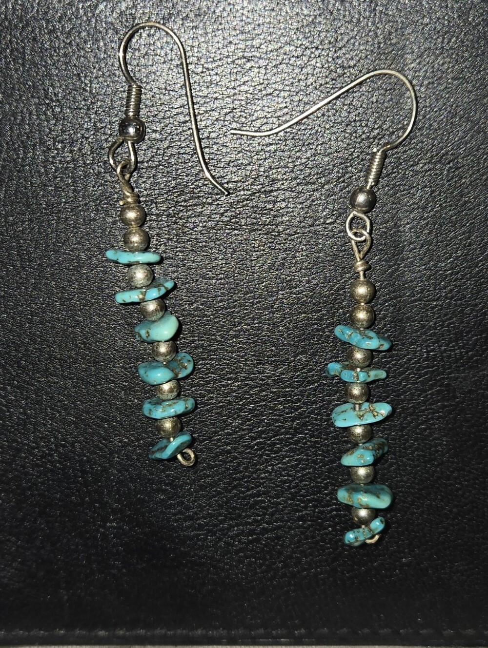 Turquoise And Sterling Silver Bead 2 In  Dangle Earrings Old Pawn
